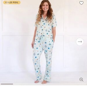 Posh Peanut Cream and Blue Pajama Set